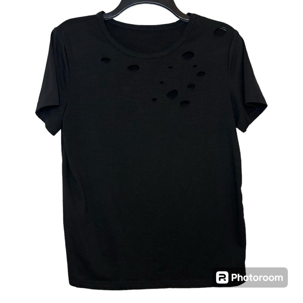 Women's Black Ripped Short Sleeve Tee Size Small